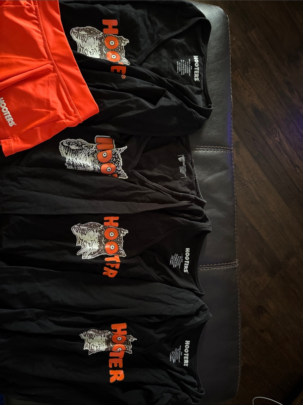 4 Hooters Black LS Tee  with 1 Shorts (all XS)